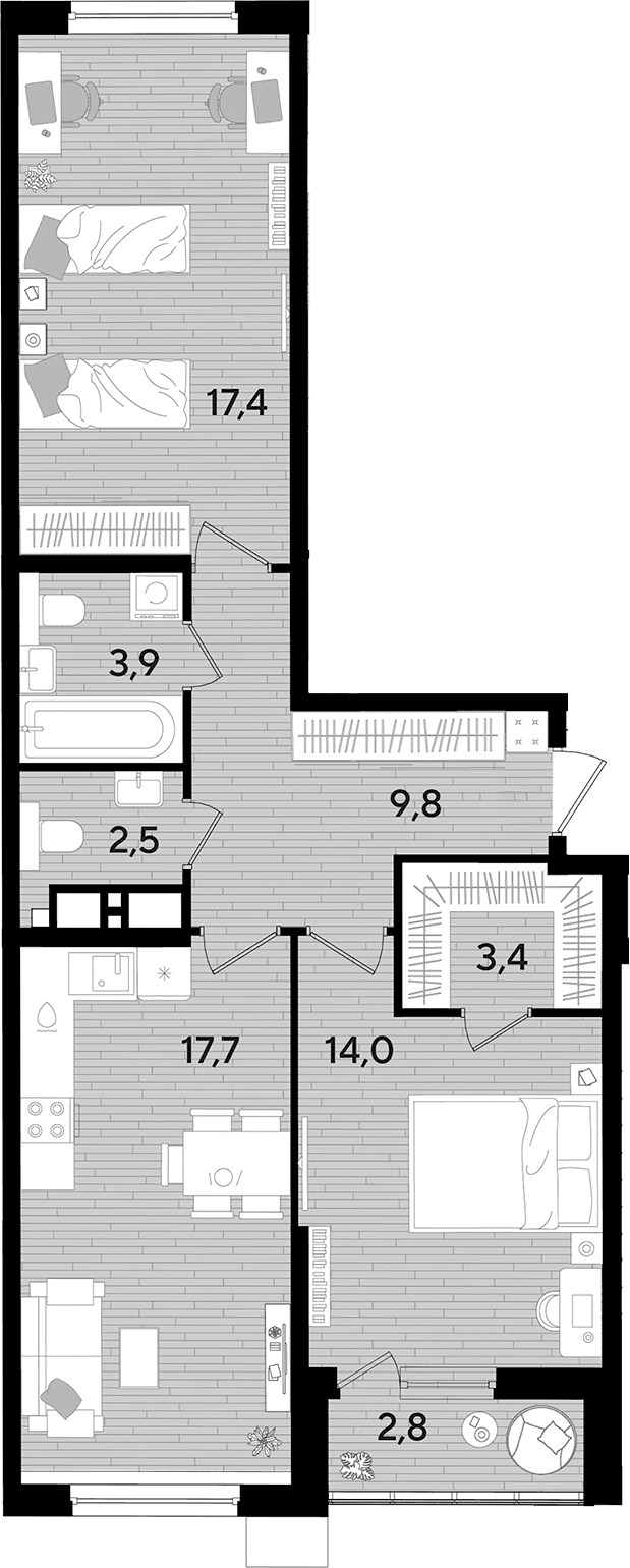 Продается 2-комн. квартира, 68.7 м²