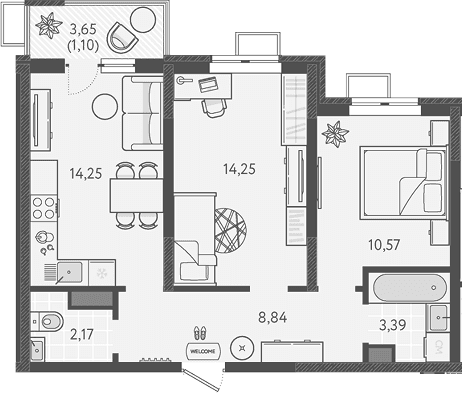 Продается 2-комн. квартира, 53.47 м²