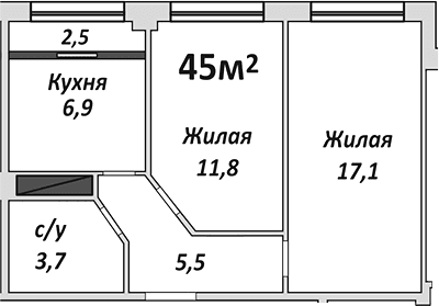 Продается 2-комн. квартира, 45 м²