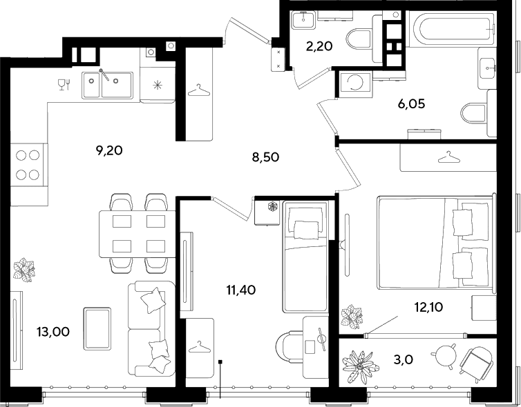 Продается 2-комн. квартира, 62.45 м²