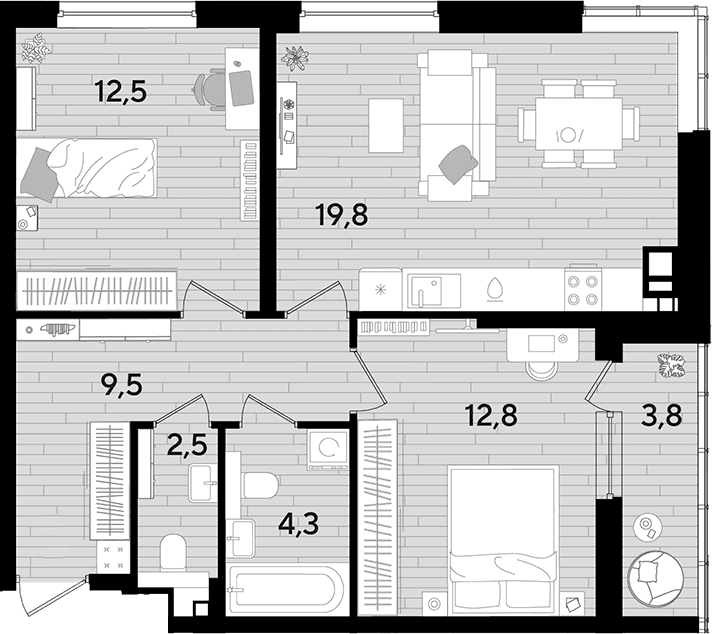 Продается 2-комн. квартира, 61.4 м²
