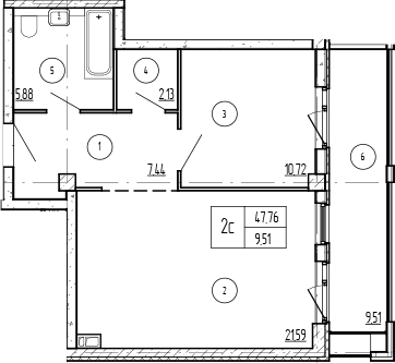 Продается 1-комн. квартира, 47.76 м²