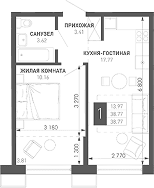 Продается 1-комн. квартира, 36.05 м²