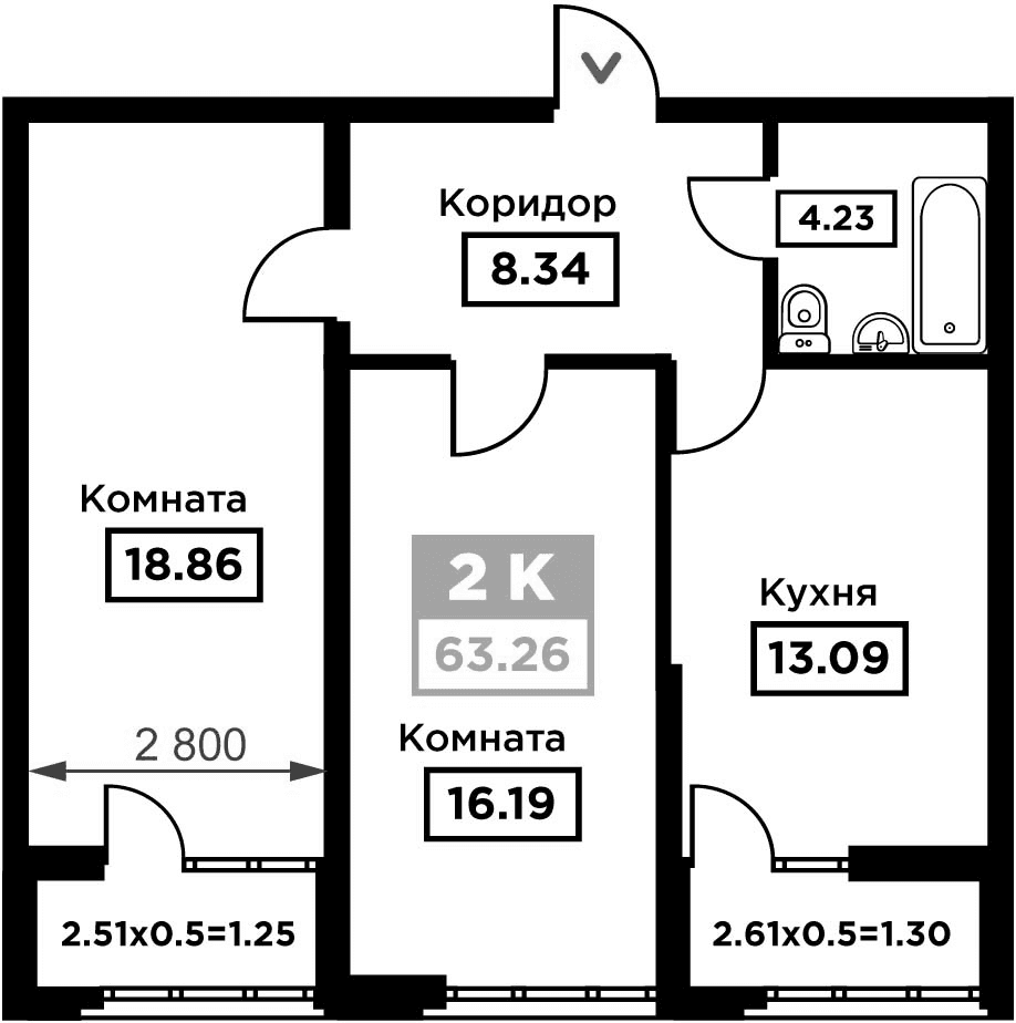 Продается 2-комн. квартира, 60.71 м²