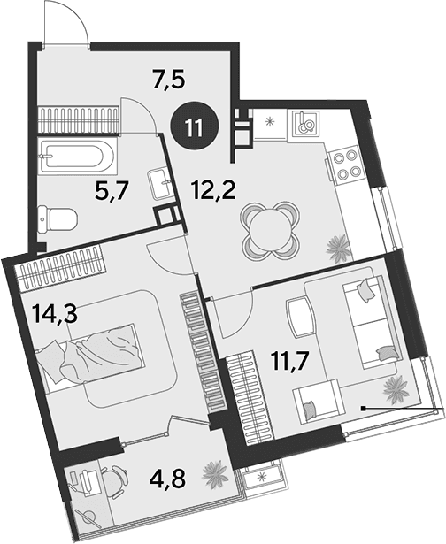 Продается 2-комн. квартира, 51.4 м²