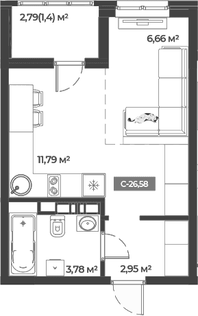 Продается 1-комн. квартира, 25.18 м²