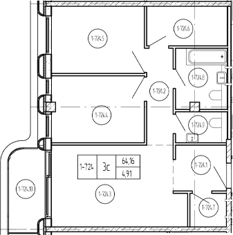 Продается 3-комн. квартира, 64.11 м²