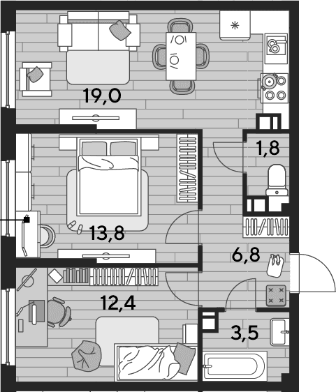Продается 2-комн. квартира, 57.3 м²