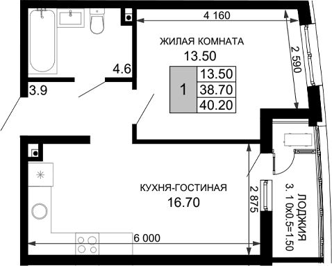 Продается 2-комн. квартира, 38.7 м²