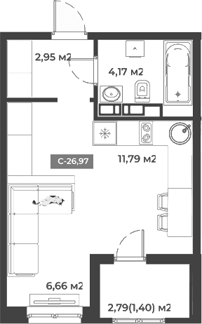 Продается 1-комн. квартира, 25.57 м²