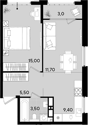 Продается 2-комн. квартира, 45.1 м²