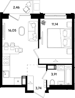 Продается 2-комн. квартира, 34.84 м²