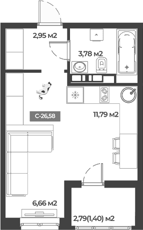 Продается 1-комн. квартира, 25.18 м²