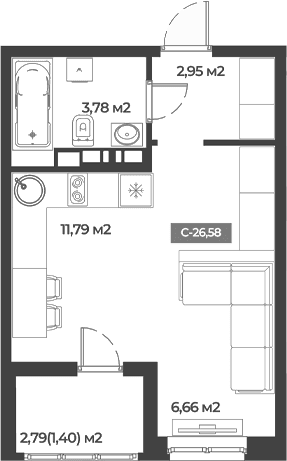 Продается 1-комн. квартира, 25.18 м²