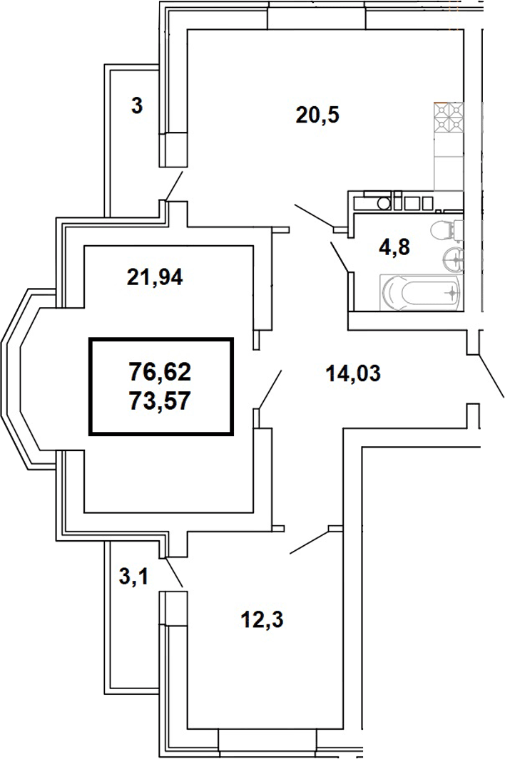 Продается 3-комн. квартира, 73.57 м² — фото 2