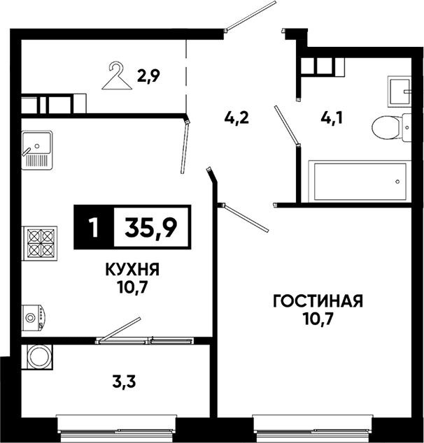 Продается 1-комн. квартира, 32.6 м²