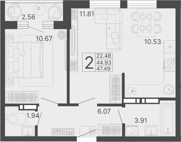 Продается 2-комн. квартира, 44.93 м²