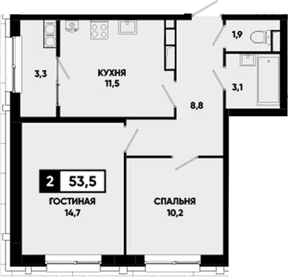 Продается 2-комн. квартира, 50.2 м²