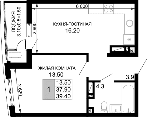 Продается 2-комн. квартира, 37.9 м²
