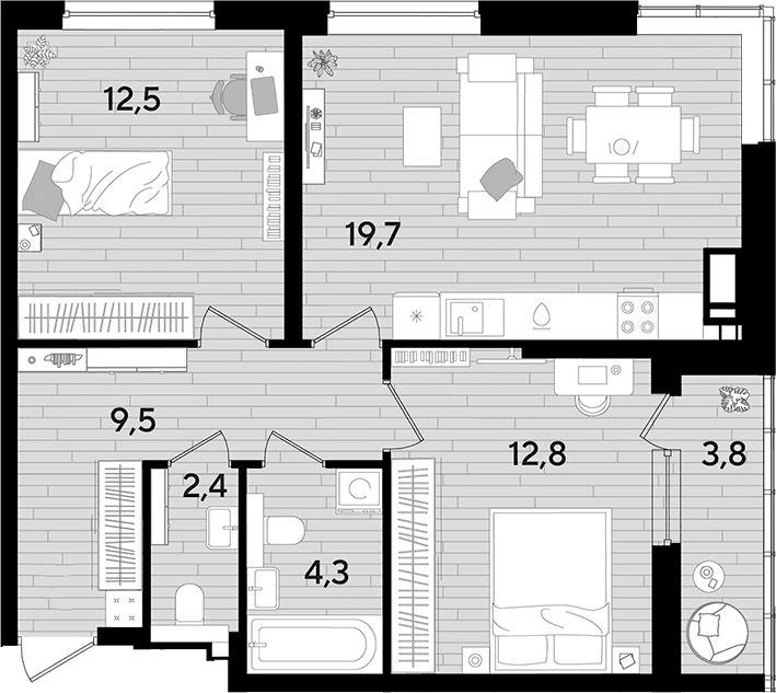 Продается 2-комн. квартира, 61.2 м²