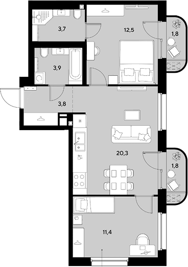 Продается 2-комн. квартира, 55.6 м²