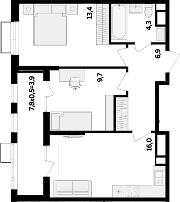 Продается 2-комн. квартира, 50.3 м²