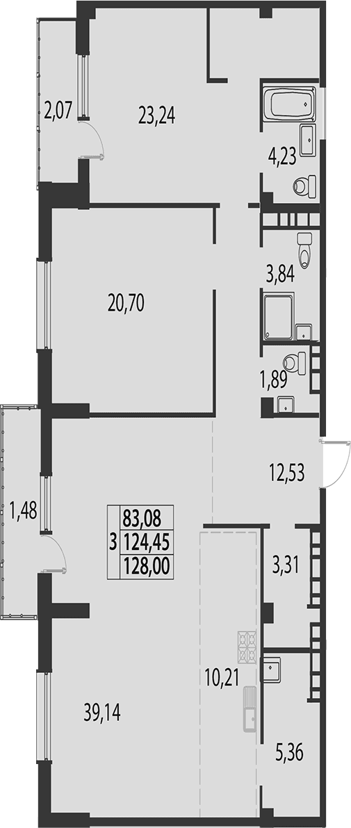 Продается 3-комн. квартира, 124.45 м²