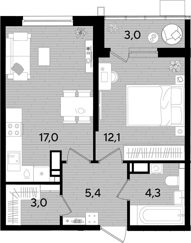 Продается 1-комн. квартира, 41.8 м²