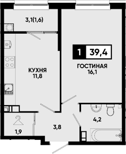 Продается 1-комн. квартира, 37.8 м²