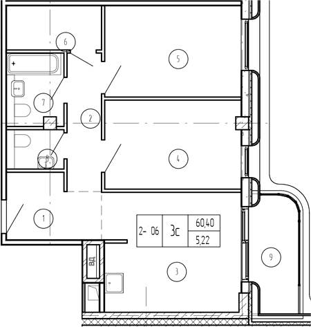 Продается 3-комн. квартира, 60.4 м²