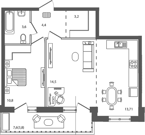 Продается 2-комн. квартира, 50.2 м²