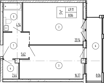 Продается 1-комн. квартира, 49.11 м²