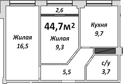 Продается 2-комн. квартира, 44.7 м²