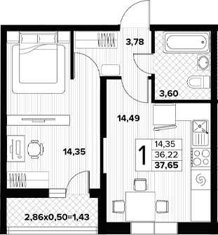 Продается 1-комн. квартира, 36.22 м²