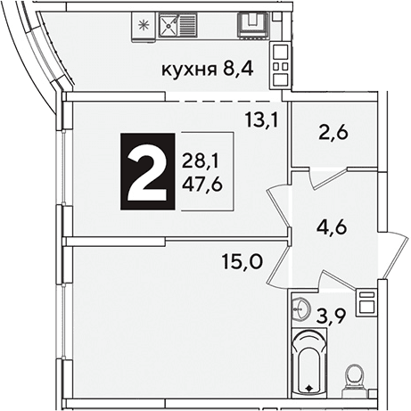 Продается 2-комн. квартира, 47.6 м²