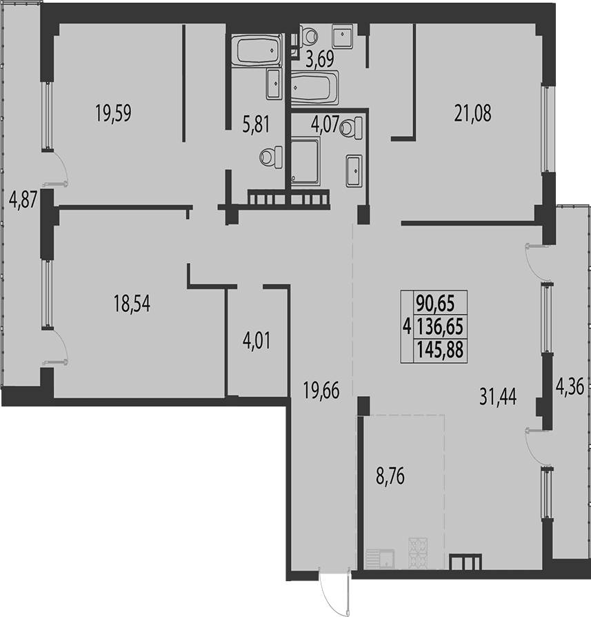 Продается 4-комн. квартира, 136.65 м²