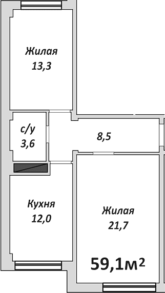 Продается 2-комн. квартира, 59.1 м²