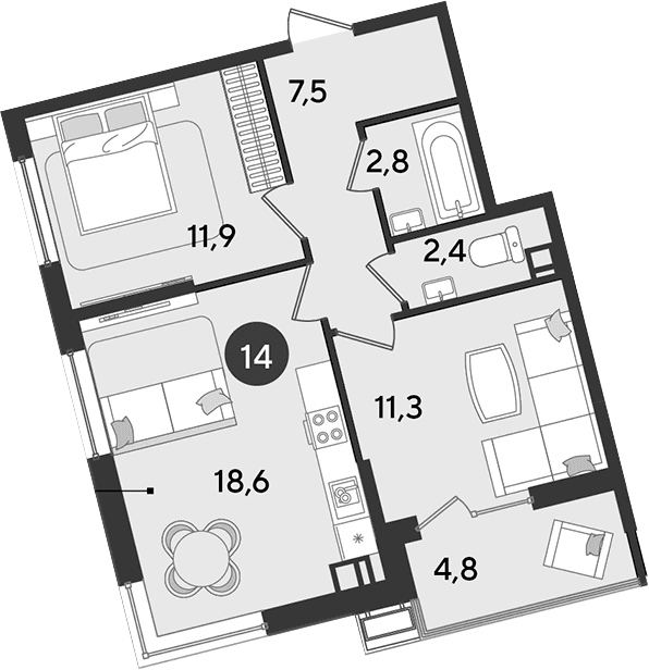 Продается 3-комн. квартира, 54.5 м²