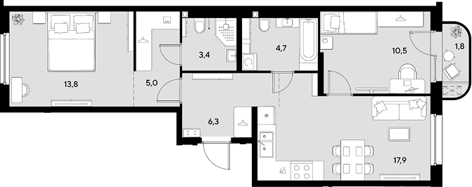 Продается 2-комн. квартира, 61.6 м²