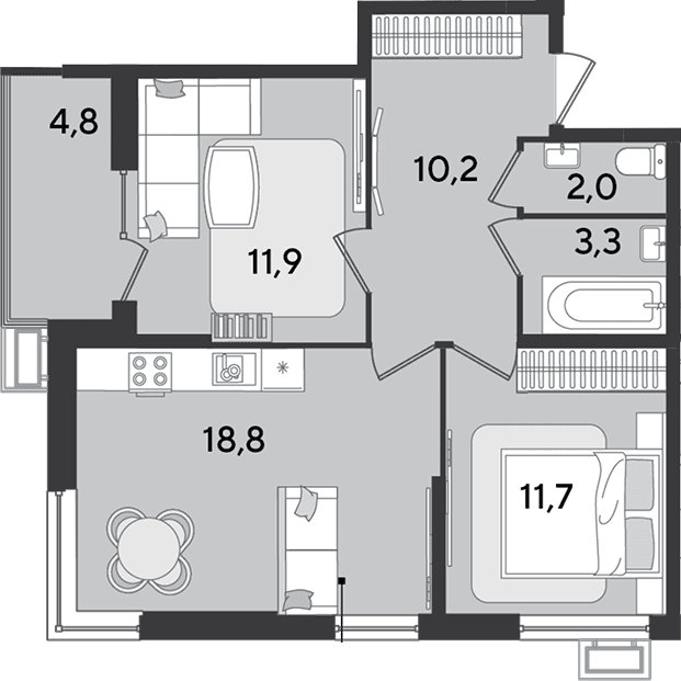 Продается 3-комн. квартира, 57.9 м²