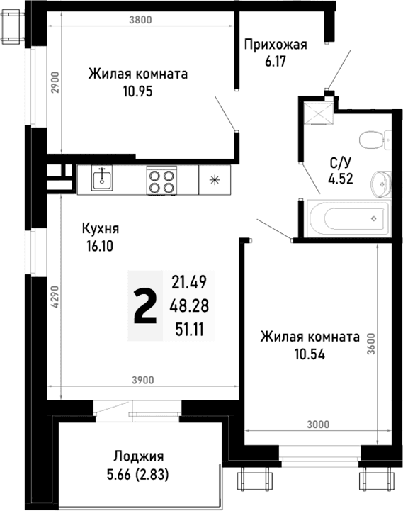 Продается 2-комн. квартира, 48.28 м²