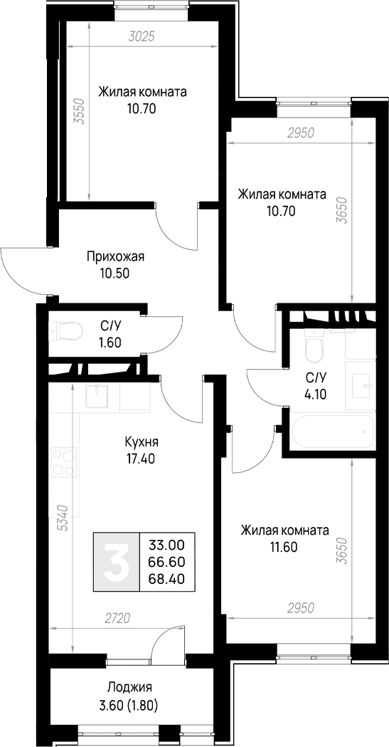 Продается 3-комн. квартира, 66.6 м²