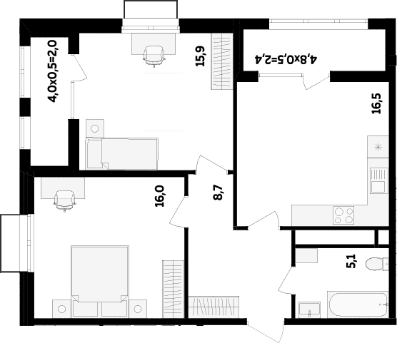 Продается 2-комн. квартира, 62.2 м²