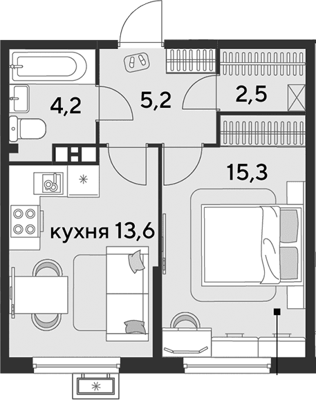 Продается 1-комн. квартира, 40.8 м²