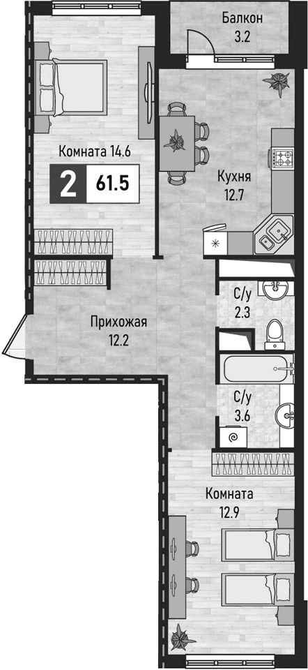 Продается 2-комн. квартира, 58.3 м²