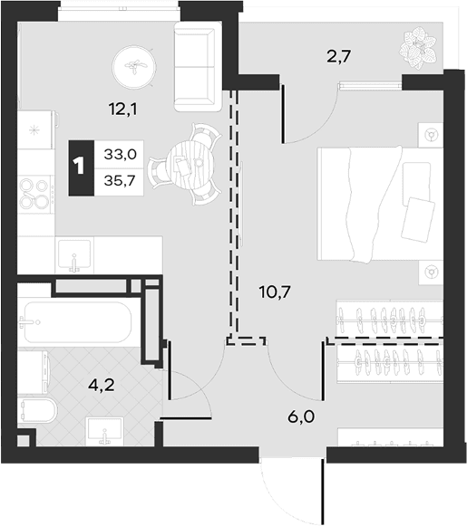 Продается 1-комн. квартира, 33 м²