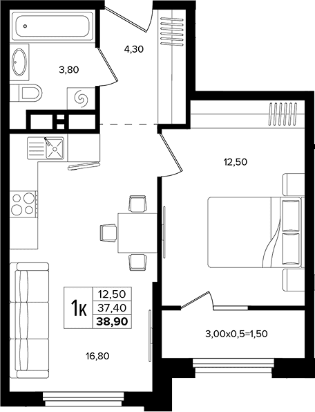 Продается 2-комн. квартира, 37.4 м²