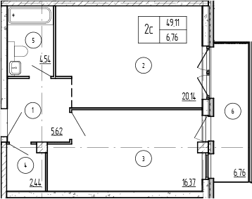 Продается 1-комн. квартира, 49.11 м²