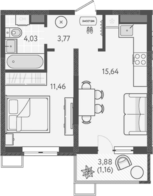 Продается 1-комн. квартира, 34.9 м²