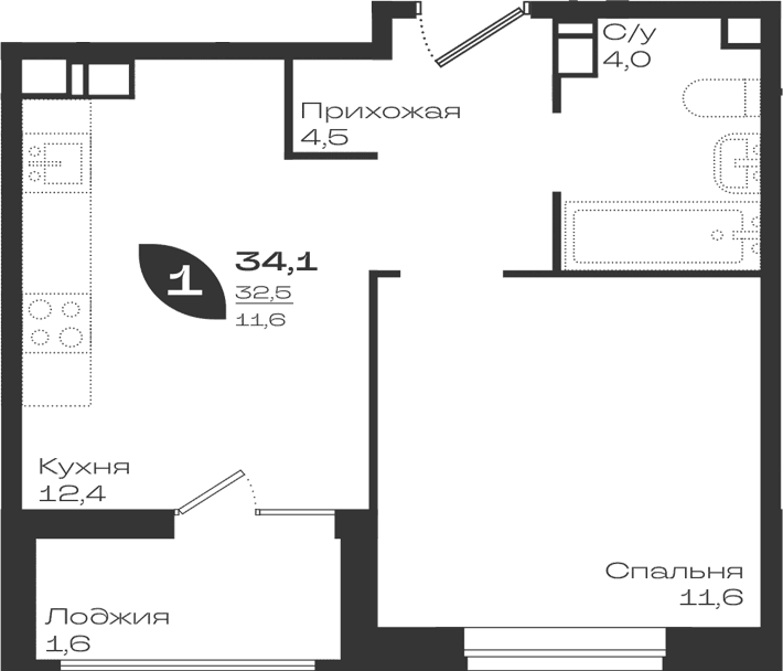 Продается 1-комн. квартира, 32.5 м²
